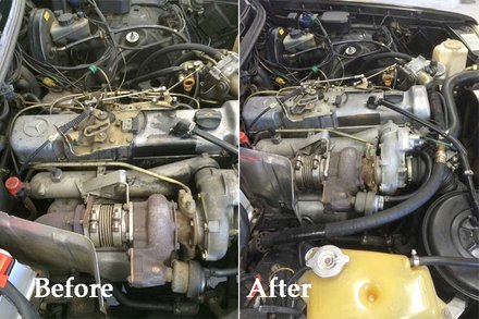 Before and after . Cleaning the engine bay . I used megiuars all